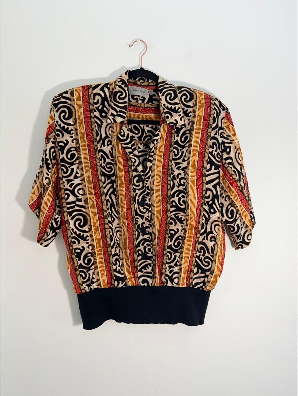 Adrianna Papell 100% Silk Abstract Print Button Front Blouse Top Size 10 Vintage